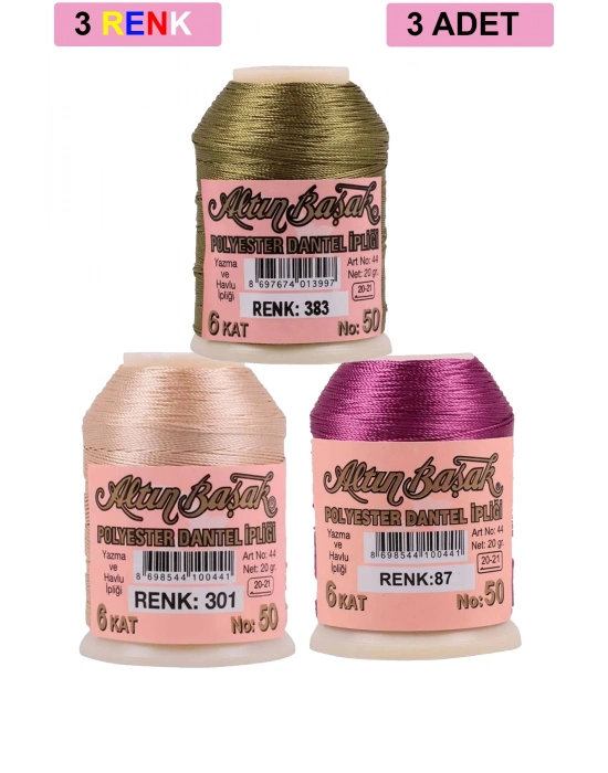 3 Adet Altınbaşak Oya ve Dantel İpi 20 gr - Royaleks - No: 301 - 087 - 383