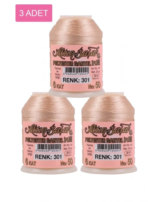 3 Adet Altınbaşak Oya ve Dantel İpi 20 gr - Royaleks - No: 301