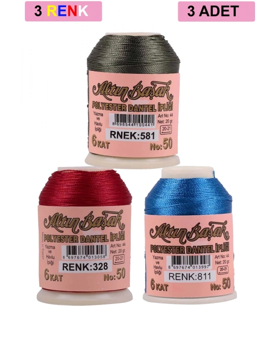 3 Adet Altınbaşak Oya ve Dantel İpi 20 gr - Royaleks - No: 328 - 811 - 581