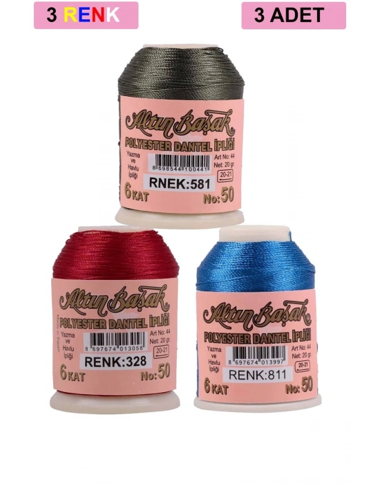 3 Adet Altınbaşak Oya ve Dantel İpi 20 gr - Royaleks - No: 328 - 811 - 581