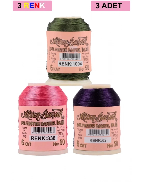 3 Adet Altınbaşak Oya ve Dantel İpi 20 gr - Royaleks - No: 338 - 062 - 1004