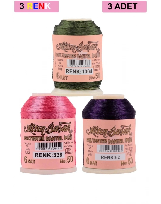 3 Adet Altınbaşak Oya ve Dantel İpi 20 gr - Royaleks - No: 338 - 062 - 1004