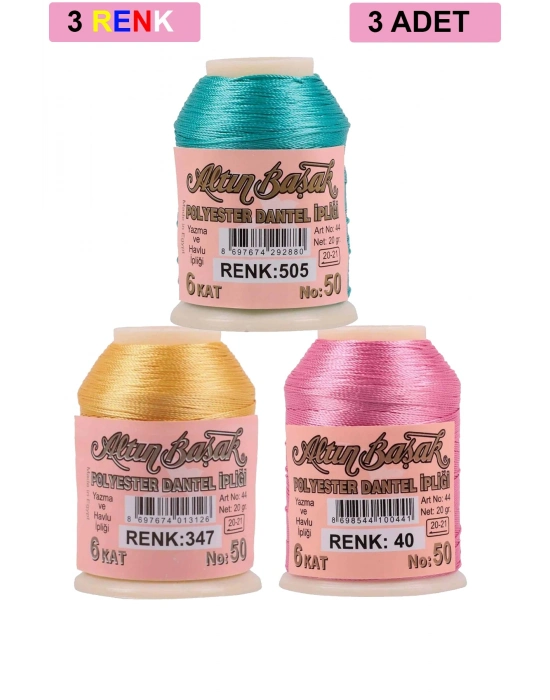 3 Adet Altınbaşak Oya ve Dantel İpi 20 gr - Royaleks - No: 347 - 040 - 505