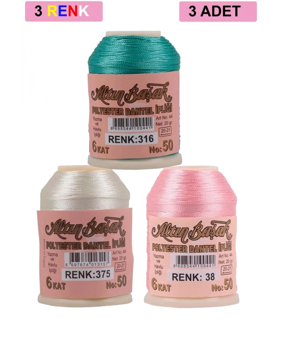 3 Adet Altınbaşak Oya ve Dantel İpi 20 gr - Royaleks - No: 375 - 038 - 316