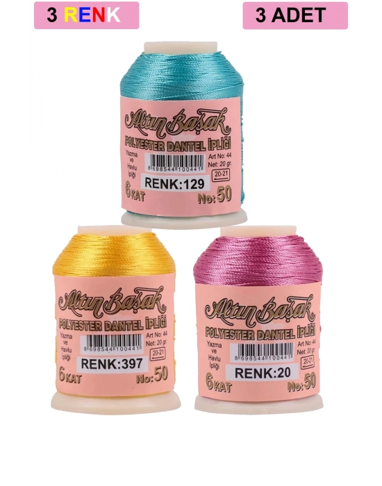 3 Adet Altınbaşak Oya ve Dantel İpi 20 gr - Royaleks - No: 397 - 020 - 129