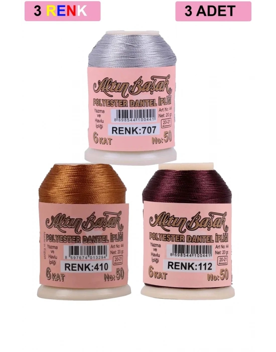 3 Adet Altınbaşak Oya ve Dantel İpi 20 gr - Royaleks - No: 410 - 112 - 707