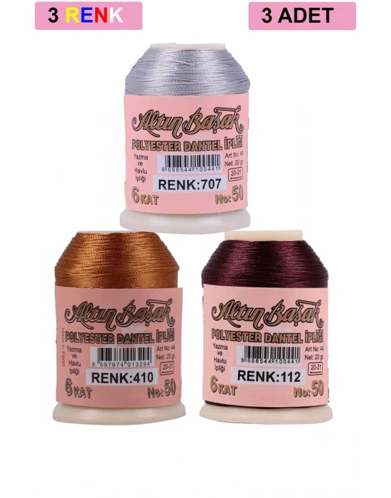 3 Adet Altınbaşak Oya ve Dantel İpi 20 gr - Royaleks - No: 410 - 112 - 707