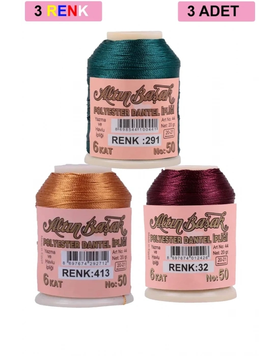 3 Adet Altınbaşak Oya ve Dantel İpi 20 gr - Royaleks - No: 413 - 032 - 291