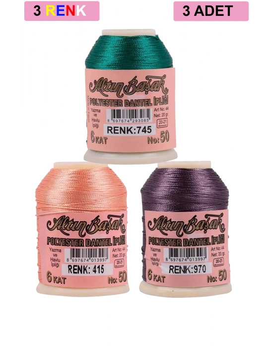 3 Adet Altınbaşak Oya ve Dantel İpi 20 gr - Royaleks - No: 415 - 970 - 745