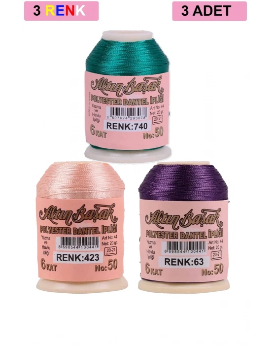 3 Adet Altınbaşak Oya ve Dantel İpi 20 gr - Royaleks - No: 423 - 063 - 740