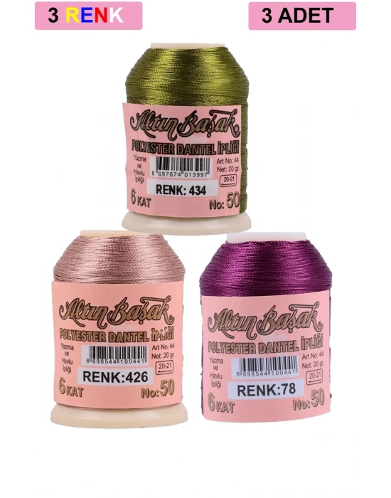 3 Adet Altınbaşak Oya ve Dantel İpi 20 gr - Royaleks - No: 426 - 078 - 434