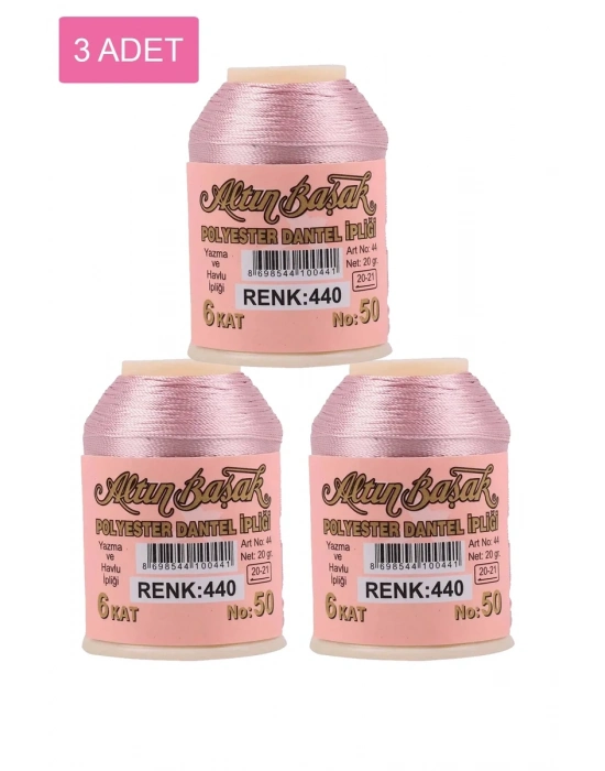 3 Adet Altınbaşak Oya ve Dantel İpi 20 gr - Royaleks - No: 440