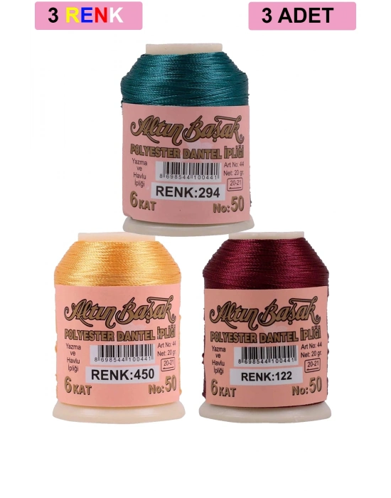 3 Adet Altınbaşak Oya ve Dantel İpi 20 gr - Royaleks - No: 450 - 122 - 294