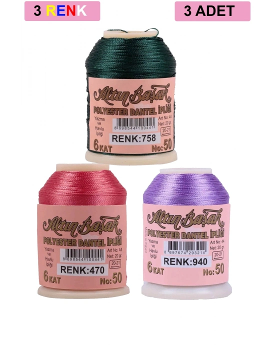 3 Adet Altınbaşak Oya ve Dantel İpi 20 gr - Royaleks - No: 470 - 940 - 758