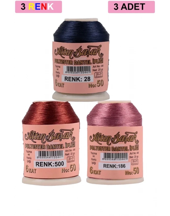 3 Adet Altınbaşak Oya ve Dantel İpi 20 gr - Royaleks - No: 500 - 186 - 028