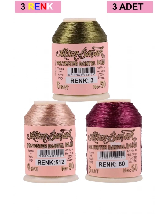 3 Adet Altınbaşak Oya ve Dantel İpi 20 gr - Royaleks - No: 512 - 080 - 003