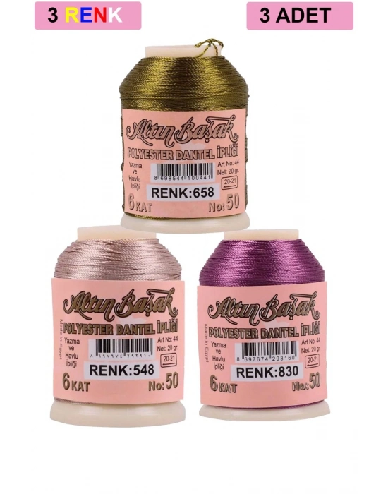 3 Adet Altınbaşak Oya ve Dantel İpi 20 gr - Royaleks - No: 548 - 830 - 658