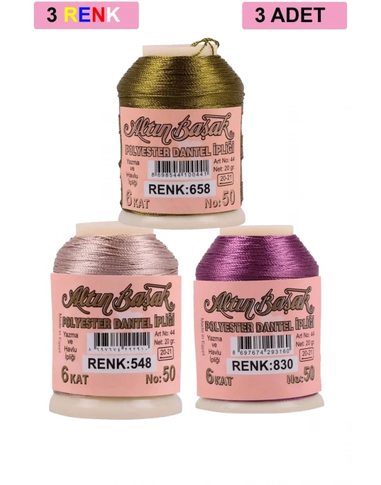 3 Adet Altınbaşak Oya ve Dantel İpi 20 gr - Royaleks - No: 548 - 830 - 658