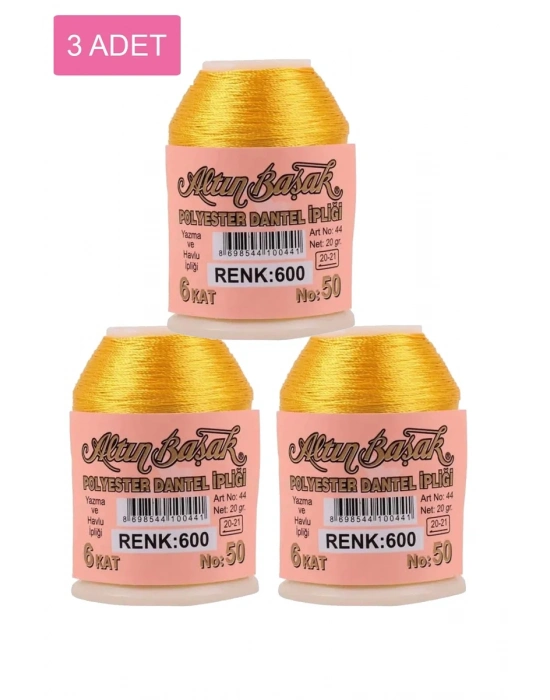 3 Adet Altınbaşak Oya ve Dantel İpi 20 gr - Royaleks - No: 600