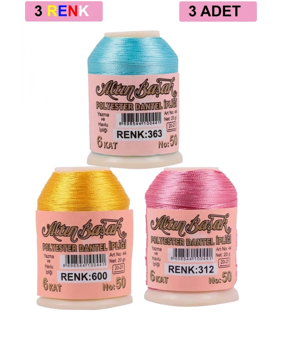 3 Adet Altınbaşak Oya ve Dantel İpi 20 gr - Royaleks - No: 600 - 312 - 363