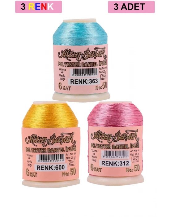 3 Adet Altınbaşak Oya ve Dantel İpi 20 gr - Royaleks - No: 600 - 312 - 363