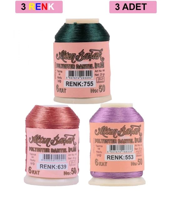 3 Adet Altınbaşak Oya ve Dantel İpi 20 gr - Royaleks - No: 639 - 553 - 755