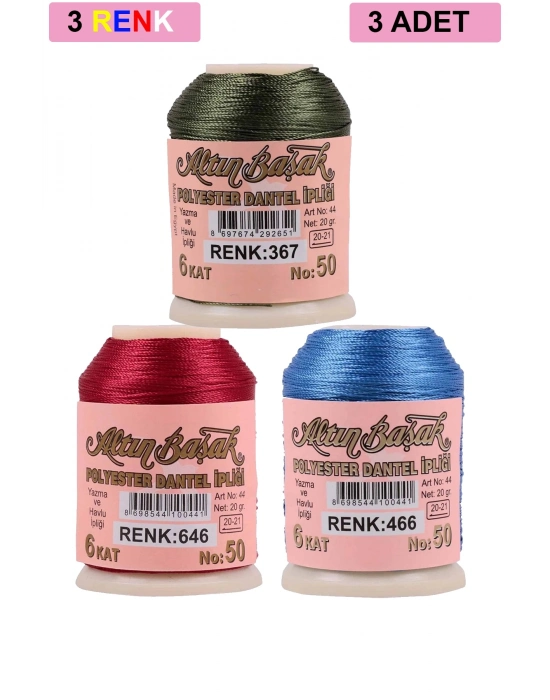 3 Adet Altınbaşak Oya ve Dantel İpi 20 gr - Royaleks - No: 646 - 466 - 367