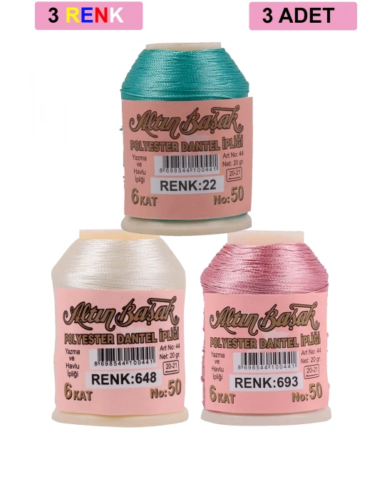 3 Adet Altınbaşak Oya ve Dantel İpi 20 gr - Royaleks - No: 648 - 693 - 022