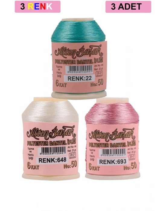 3 Adet Altınbaşak Oya ve Dantel İpi 20 gr - Royaleks - No: 648 - 693 - 022