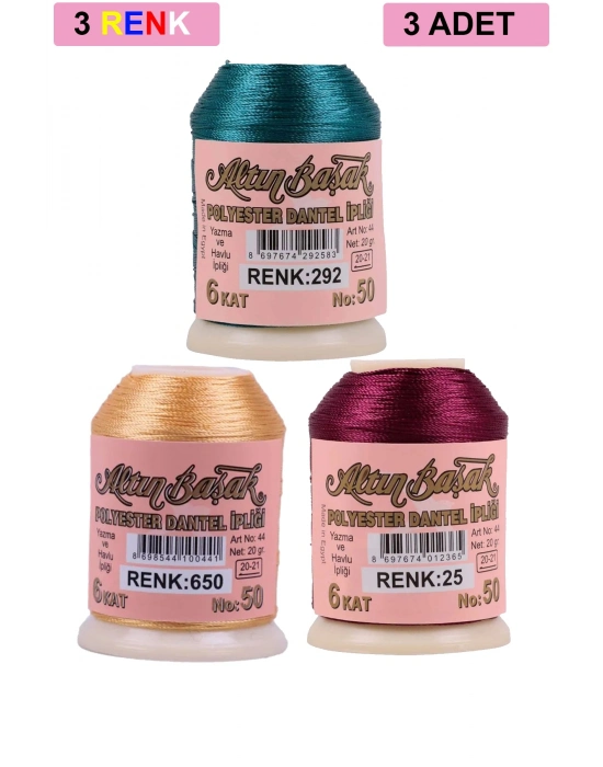 3 Adet Altınbaşak Oya ve Dantel İpi 20 gr - Royaleks - No: 650 - 025 - 292