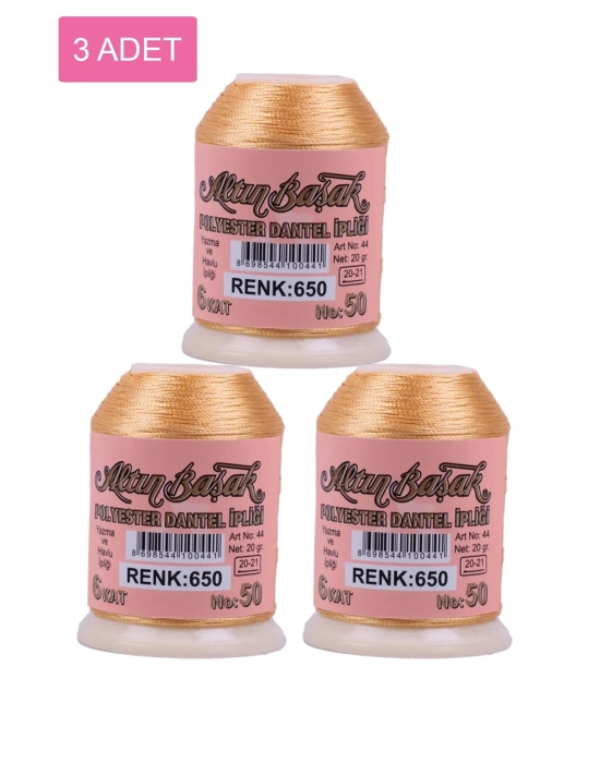 3 Adet Altınbaşak Oya ve Dantel İpi 20 gr - Royaleks - No: 650