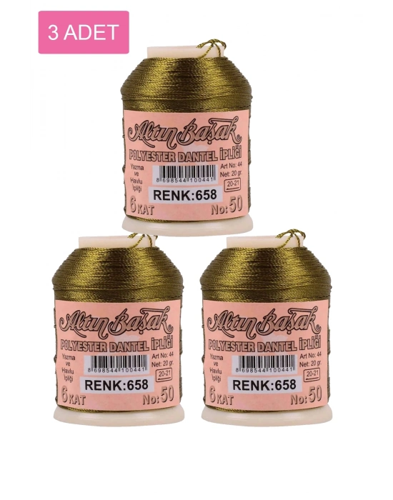 3 Adet Altınbaşak Oya ve Dantel İpi 20 gr - Royaleks - No: 658