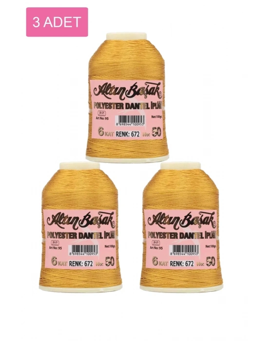 3 Adet Altınbaşak Oya ve Dantel İpi 20 gr - Royaleks - No: 672