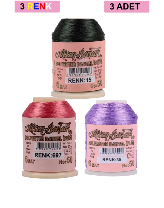 3 Adet Altınbaşak Oya ve Dantel İpi 20 gr - Royaleks - No: 697 - 035 - 015