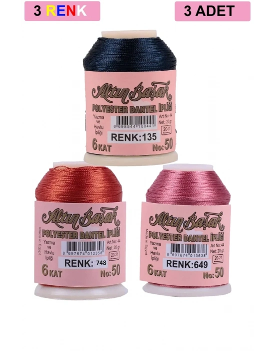 3 Adet Altınbaşak Oya ve Dantel İpi 20 gr - Royaleks - No: 748 - 649 - 135