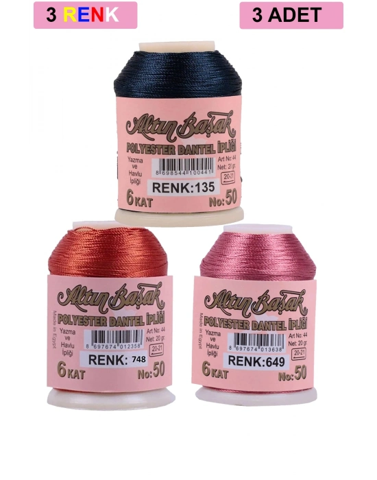 3 Adet Altınbaşak Oya ve Dantel İpi 20 gr - Royaleks - No: 748 - 649 - 135