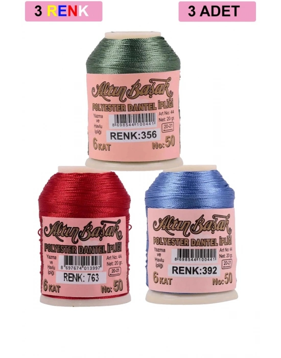 3 Adet Altınbaşak Oya ve Dantel İpi 20 gr - Royaleks - No: 763 - 392 - 356