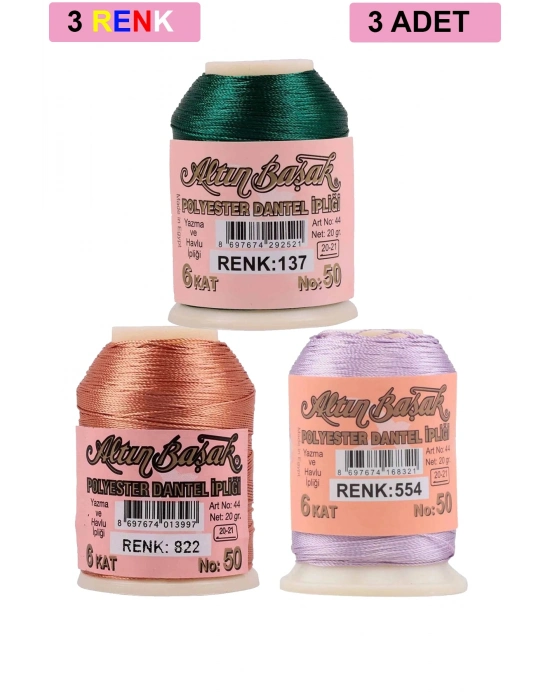 3 Adet Altınbaşak Oya ve Dantel İpi 20 gr - Royaleks - No: 822 - 554 - 137