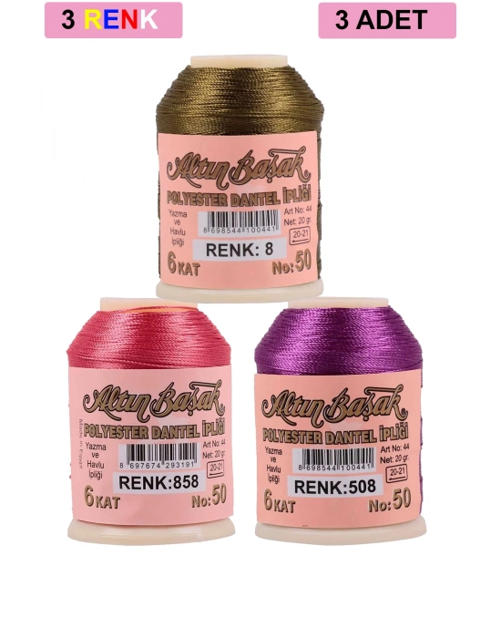 3 Adet Altınbaşak Oya ve Dantel İpi 20 gr - Royaleks - No: 858 - 508 - 008