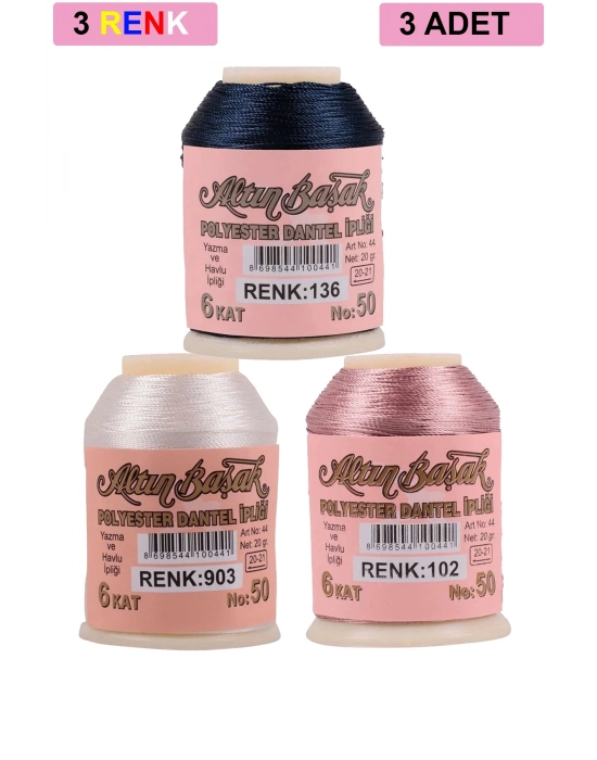 3 Adet Altınbaşak Oya ve Dantel İpi 20 gr - Royaleks - No: 903 - 102 - 136