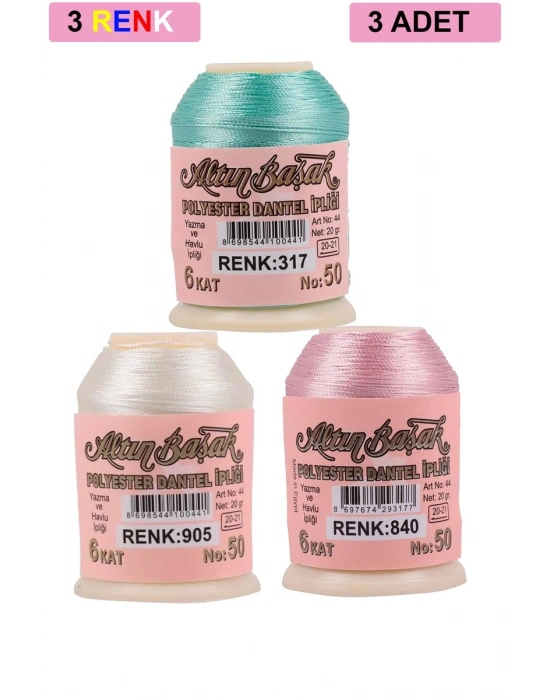 3 Adet Altınbaşak Oya ve Dantel İpi 20 gr - Royaleks - No: 905 - 840 - 317