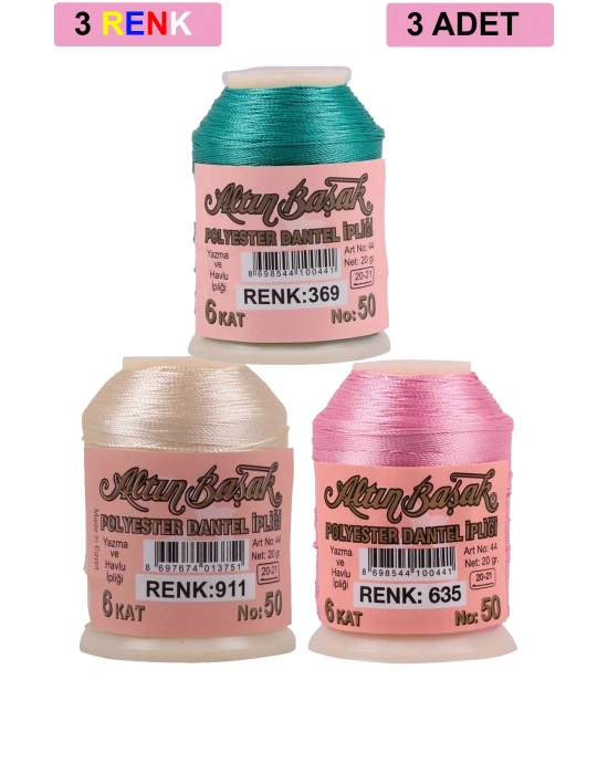 3 Adet Altınbaşak Oya ve Dantel İpi 20 gr - Royaleks - No: 911 - 635 - 369