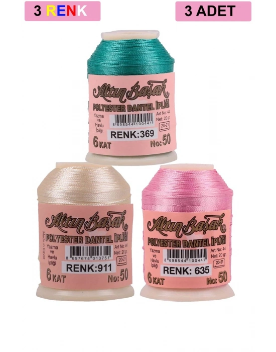3 Adet Altınbaşak Oya ve Dantel İpi 20 gr - Royaleks - No: 911 - 635 - 369