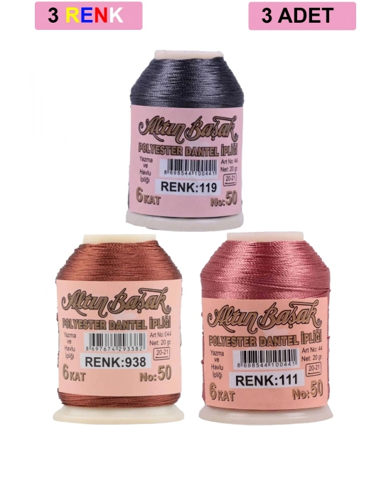 3 Adet Altınbaşak Oya ve Dantel İpi 20 gr - Royaleks - No: 938 - 111 - 119