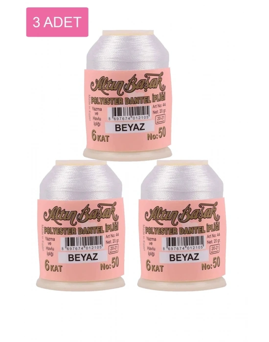 3 Adet Altınbaşak Oya ve Dantel İpi 20 gr - Royaleks - No: BEYAZ