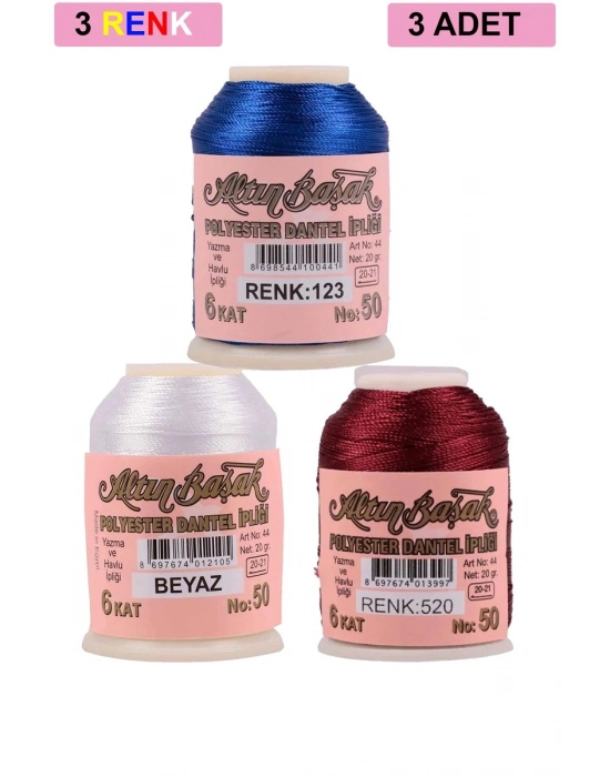 3 Adet Altınbaşak Oya ve Dantel İpi 20 gr - Royaleks - No: BEYAZ - 520 - 123