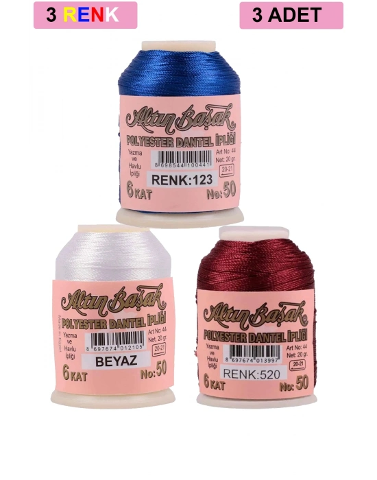 3 Adet Altınbaşak Oya ve Dantel İpi 20 gr - Royaleks - No: BEYAZ - 520 - 123