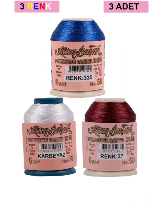 3 Adet Altınbaşak Oya ve Dantel İpi 20 gr - Royaleks - No: K.BEYAZ - 027 - 335