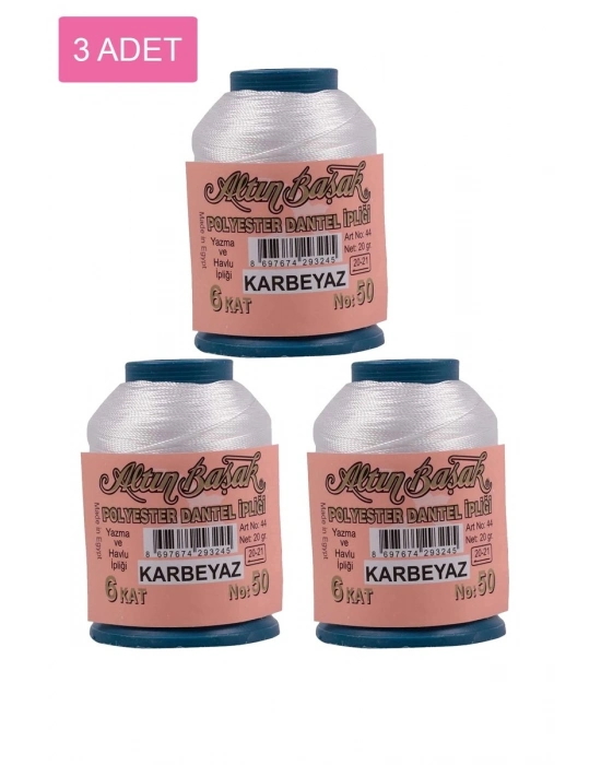 3 Adet Altınbaşak Oya ve Dantel İpi 20 gr - Royaleks - No: K.BEYAZ