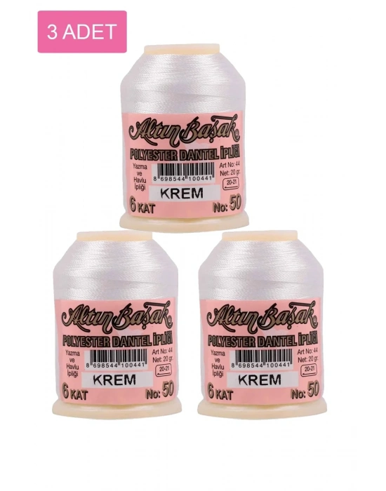 3 Adet Altınbaşak Oya ve Dantel İpi 20 gr - Royaleks - No: KREM